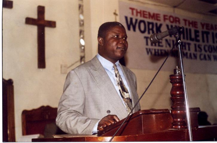 Rev. G. Larque Vaye makes remarks during the dedicatory program of the newly constructed church offices